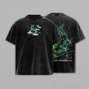 Pocket Monsters "Rayquaza" Vintage Unisex Oversize Anime Manga Acid Washed Heavyweight Cotton T-shirt, graphic tee,anime lover , outfits men