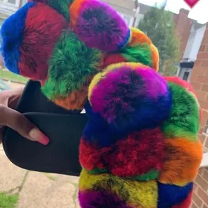 Multicolored Slides for Women & Girls - Indoor/Outdoor Comfortable & Stylish Open Toe Fur Slides with Soft Rubber Sole for Year-Round Use