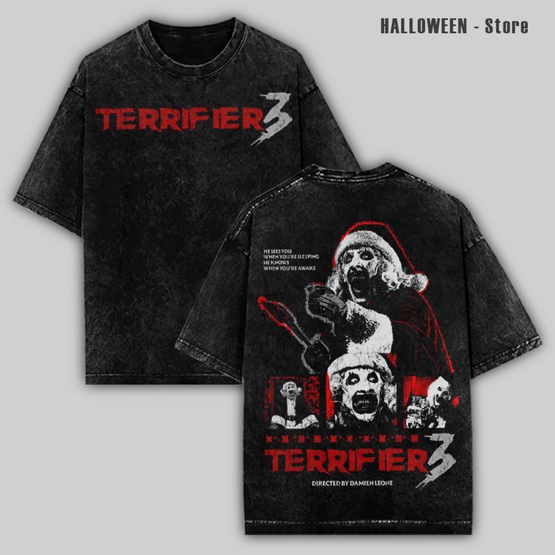 Terrifier 3 Printed Cotton T-Shirt Vintage Washed Graphic T-Shirt for ...