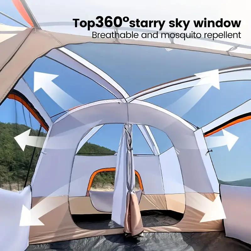 Extra Large Family Tent For 3-5 Spacious Divided Rooms Living & Bedroom Heavy Duty Waterproof Windproof Portable Folding Design Ideal For Camping Hiking Family Trips Green/Khaki Options