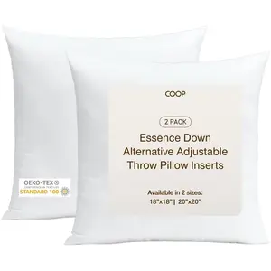 COOP Sleep Goods Essence Adjustable Throw Pillow Inserts (2 Pack) – Down Alternative Phluff Fill, Add/Remove for Custom Loft & Firmness, Decorative Square Cushions for Couch, Bed & Living Room, Machine Washable, OEKO-TEX Certified, 18x18 & 20x20
