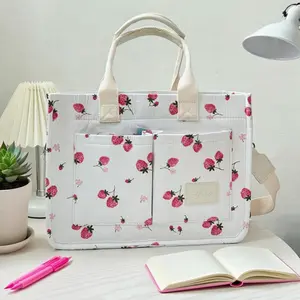 Strawberry Print Large Capacity Tote Bag Simple Fashionable Personalized Shoulder Crossbody Tote Shopping Bag Multi-Purpose Tote Bag with Cute Strawberry Design everything bag