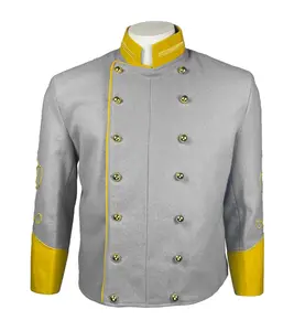 Civil War Confederate Officer Jacket Gray Wool DoubleBreasted Military Coat with Yellow Trim and Gold Buttons