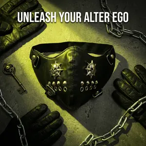 Punk Rivet Spikes PU Leather Motorcycle Biker Half Face Mask, with Metal Detail, Wind Protector Breathable Anti-Dust, for Halloween Cosplay Costume, Adult Men Women Easter Porch Goose Outfit Decor Ugly Frog Funny Mylar Vibrant thin paper plates