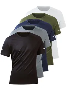 Men's Solid Color Round Neck Short Sleeve Tee, Regular Fit Sporty Athletic T Shirt Crew Neck T-Shirt for Daily Outdoor Wear, Casual Comfy Knitting Top for All Seasons, Beige