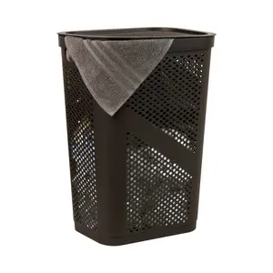 60L Slim Laundry Hamper, Lid, Ventilated, Plastic, 17.25"L x 13.75"W x 23.5"H