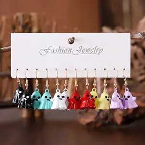 6 Pairs Halloween Earrings Set - Gothic Ghost 3D Metal Pendant Earrings Set for Women, Halloween Party Ear Accessories Gift