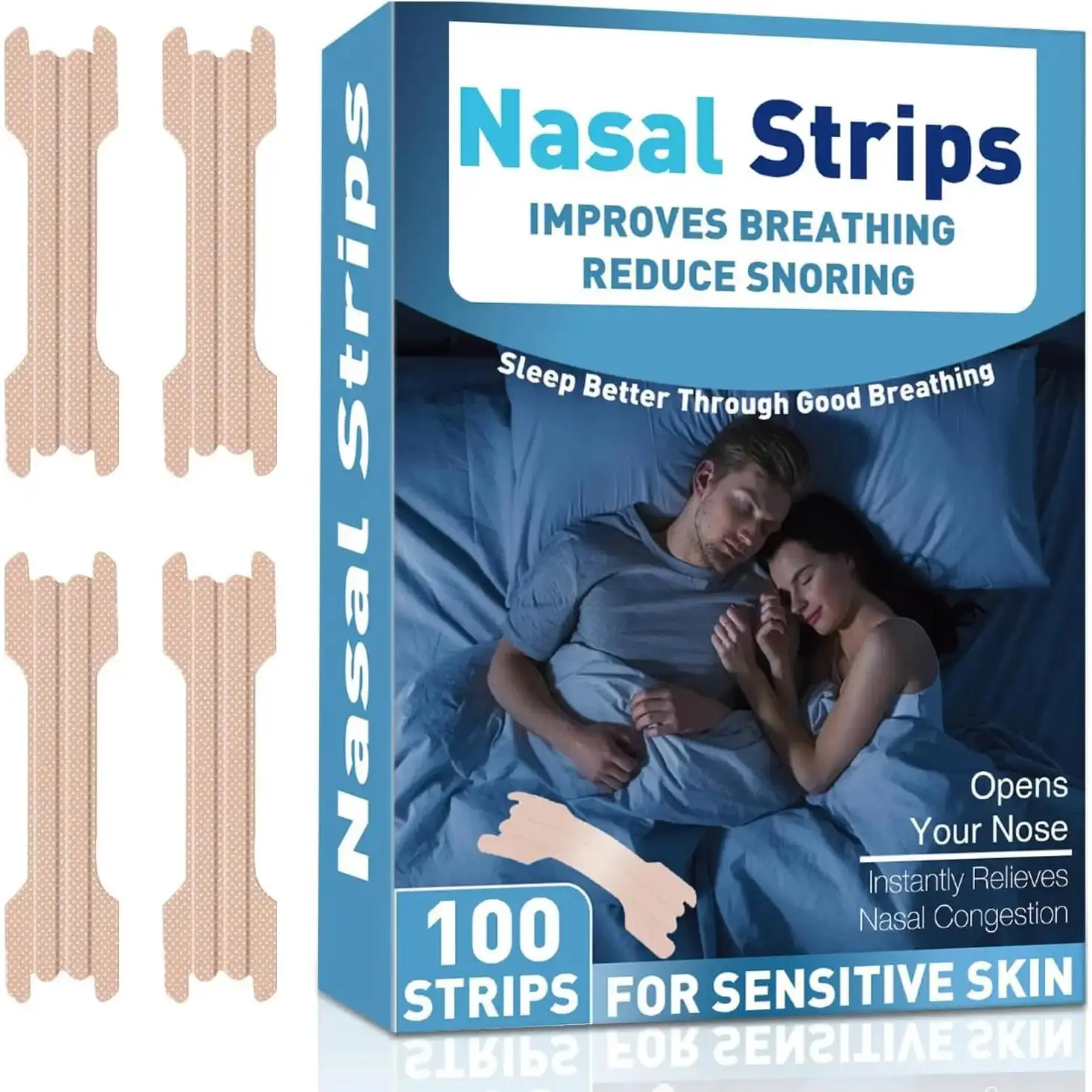 Nasal Strips for Snoring, 100 Pcs Extra Strength Nose Strips, Improves Airflow & Relieves Nasal Congestion, Comfortable Fit for Men & Women, Instant Snoring Solution