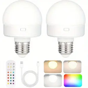 2 Pack Rechargeable Battery Operated Light Bulb with  Control, 350LM Dimmable Detachable LED Bulb with 15 Colors Selectable & 3 Timer, Wireless Puck Light Bulb for Wall Sconce, Non-Hardwired White Led Combo