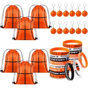 42 count Basketball Party Supplies Birthday Gifts Include 24 Basketball  Wristbands 12 Orange Keychains 6 Drawstring Bags for Men Women  Gym Travel Carnival Rewards