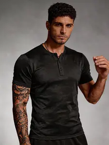 Men's Casual Henley Tee, Button Up Short Sleeve Shirt, Slim Fit Everyday Top, Plain Pattern, Stylish & Comfortable Design