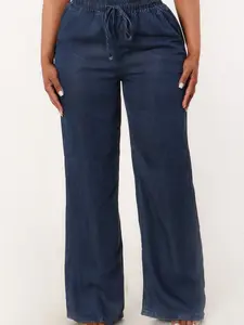 Manuela Elastic Waist with Drawstring Denim Wide Leg Pant