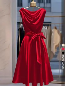 Women's Fashion Sleeveless Bow Neck Fitted Casual Dress, Perfect for Daily Commuting, Stylish and Comfortable, Ideal for Everyday Wear