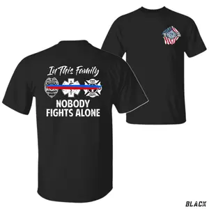 Police Fire EMS Support T-Shirt – United We Stand Graphic with Thin Line Flag and Emergency Icons – Rescue Squad Graphic Shirt – First Responders and Families – Patriotic Gift Tee for Unity Events