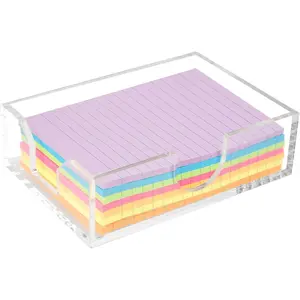 4x6 Clear Acrylic Sticky Note Holder Dispenser Desk Organizer with Adhesive Notepad for Office Home School