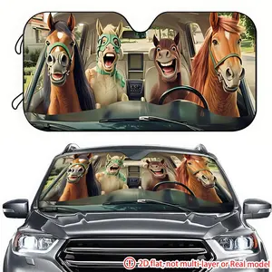 1pc car interior four funny little horses car sun visor 2D high-definition printing, car sun visor effectively blocks sunlight, suitable for SUV, RV, General Motors front windshield decoration