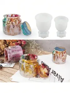 Creative Resin Gypsum Silicone Mold Set for DIY Candle Holders, Includes Lid Jar and Jewelry Storage Box, Epoxy Resin Bottle Making Accessories
