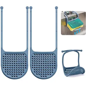 2 Pack Sink Sponge Holder, Adjustable  Suction Cup  for Sponges, Scrubbers, Soap, Kitchen, Bathroom (Denim Blue)