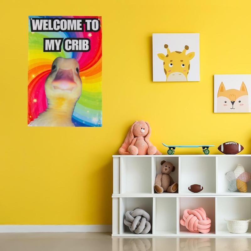 GyroStriker "Welcome to My Crib" Duck Poster, Swirling Background, 2x3 Feet Dorm Tapestry, Premium Quality, Damage-Free Hanging Clip