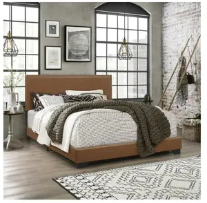 Willow Nailhead Trim Upholstered Queen Bed Saddle Brown Faux Leather with Stylish Nailhead Detailing