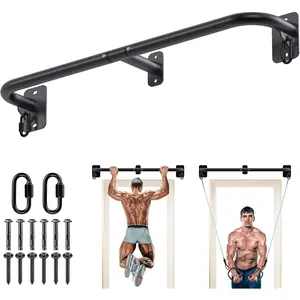Heavy Duty Wall Mount Pull Up Bar, Joist Mount Chin Up Bar for Doorway, Sturdy Steel Construction, w/Resistance Band Hooks, Fits 32"/36" Wall Studs for  Gym Strength