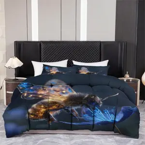 3pcs (1 comforter + 2 pillowcases) Luminous Bee & Glowing Flower Comforter Set All-Season Ultra-Soft Microfiber Bedding, Hypoallergenic Wrinkle Fade Resistant, Easy Care, Queen King Full Twin Size, Unique Fantasy Print for Bedroom Home Decor