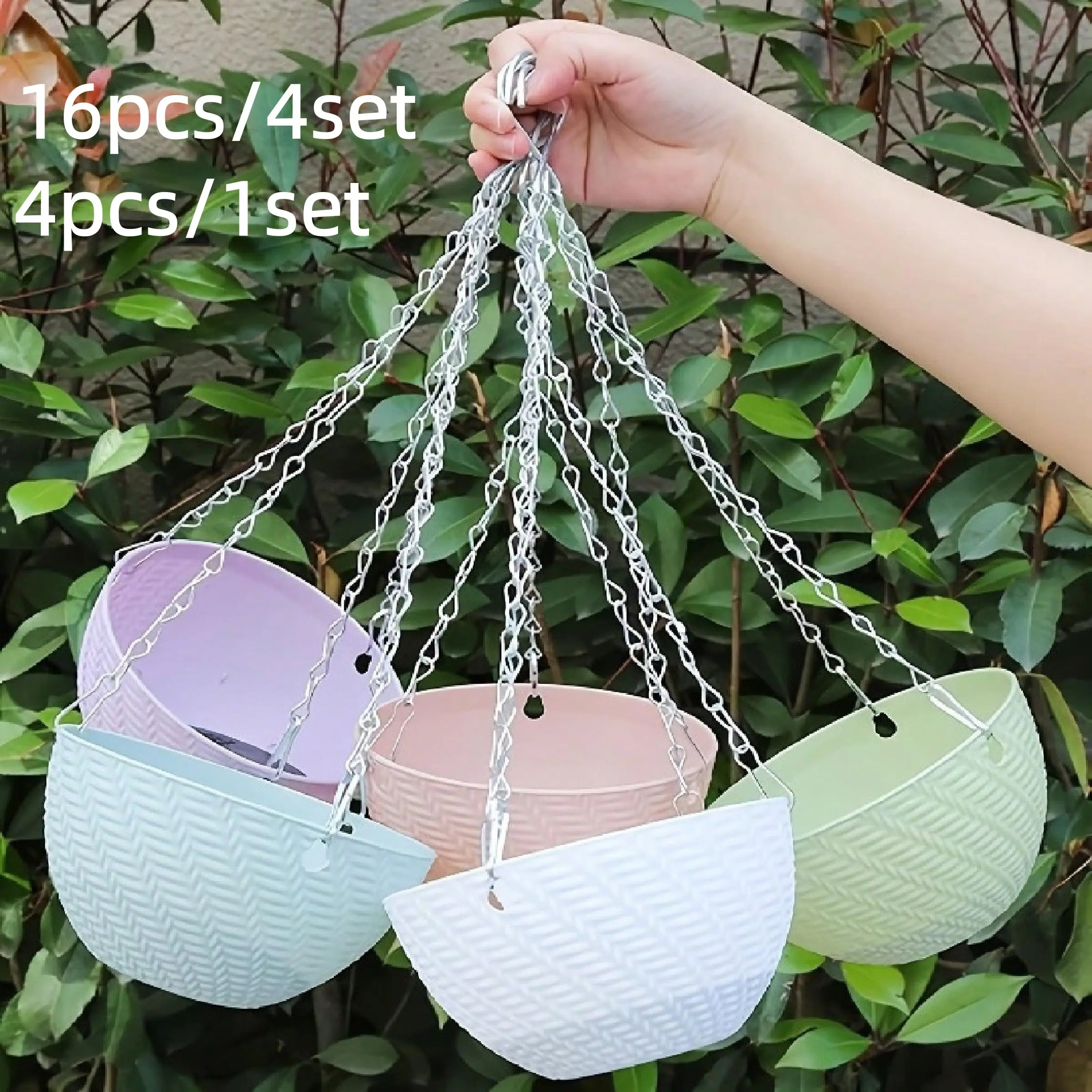 4pcs Random Color Planter Set, Includes Planter, Saucer, Drainage Plug, Hanging Chain, Indoor/outdoor, Multi-Functional Decor Hanging Flower Pots