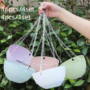 4pcs Random Color Planter Set, Includes Planter, Saucer, Drainage Plug, Hanging Chain, Indoor/outdoor, Multi-Functional Decor