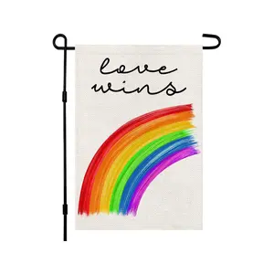 Love Wins Rainbow Pride Garden Flag 12x18 Inch Burlap Vertical Double Sided, Pride Gay Lesbian LGBT, Pansexual Flags Yard Outdoor Decoration DF079 pride month