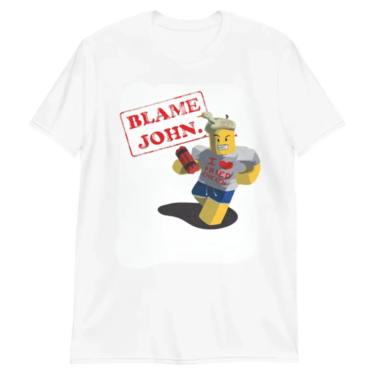 Blame John T-Shirt, Forsaken, Roblox, Shedletsky, Graphic Tee, Gamer Gift, Gaming Shirt, Funny T-Shirt, Adult Unisex Cotton Crew Tee