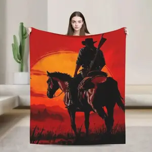 Cowboy Movie Red Deaded Redemptions 2 Plush Blanket    Flannel Throw Blanket For Couch Chair Warm Bedspread
