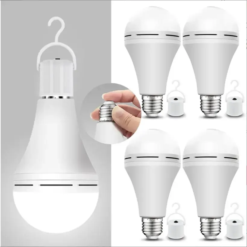 Rechargeable E27 LED Emergency Light Bulb - LED Lights with E27 Socket, 60W Equivalent, 4 Modes, 3 CCT Options, Built-in Cell, Hook, for Home Power Outages, Office Presentations