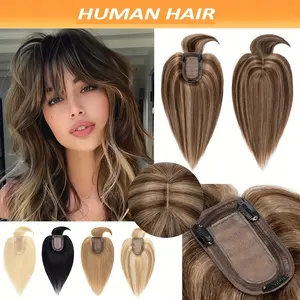 Hair Topper 6-14 Inch Hair Toppers for Women with Thinning Hair 4.7"x3.2" Base Brazilian Virgin Human Hair Topper with Bangs Ladies Toppers Hair Pieces for Women-Straight Blonde/Black/Brown Highlights