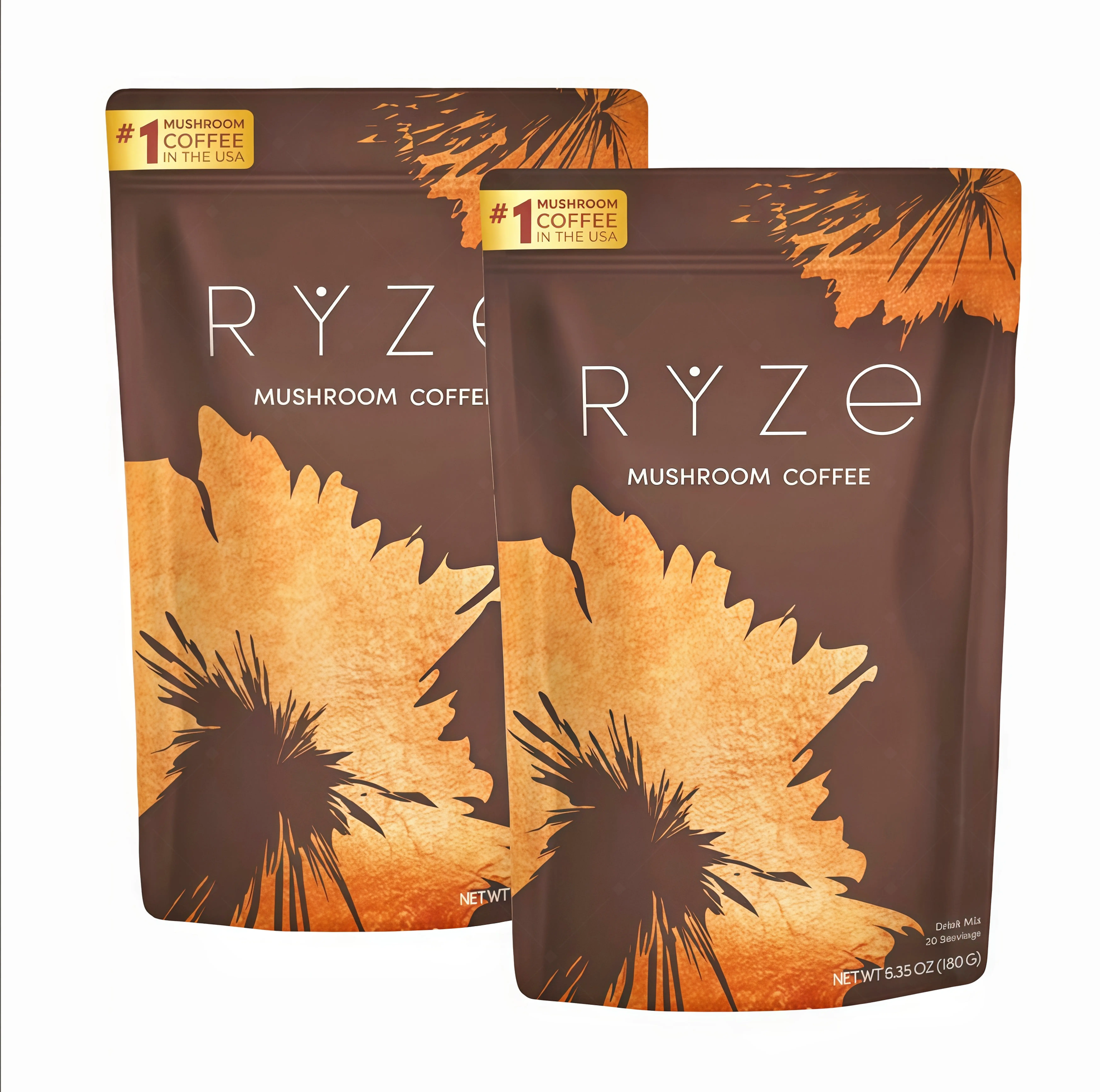 2 Pack RYZE Mushroom Coffee USDA Organic with 6 Adaptogenic Mushrooms and MCT Oil MZ USA Grown Instant Coffee for Better Energy, Focus, Digestion, Immunity with Turkey Tail, Shitake, Lion's Mane, 30 Servings Vitamin