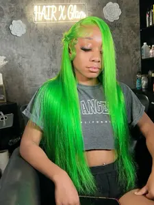 Phyoung Hair Lime Green Color Lace Frontal Synthetic Wig Long Straight Prelucked Hair Gluesless Heat Resistant Fiber Hair for Women