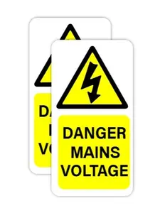 Danger Mains Voltage Electrical Warning Sign, 4 inches - Pack of 2 High Voltage Warning Stickers