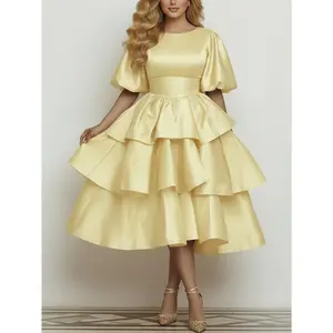 Bubble Sleeve Waist-Cinching A-Line Dress Naturally Exudes an Elegant And Sweet Atmosphere, Suitable for Evening Parties, Wedding Bridesmaids, And Birthday Gatherings