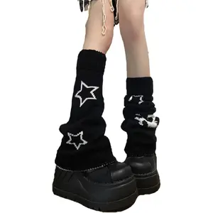 Gothic Skull Print Two Side Wear Knitted Leg Warmers Socks Y2k Star Punk Girls Japanese Kawaii Streetwear Leg Cover