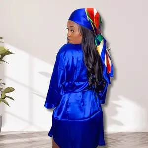 Everyday Silky Satin Robe with matching printed Satin Scarf headwrap Comfort Soft Loungewear comfy  robe satin robe