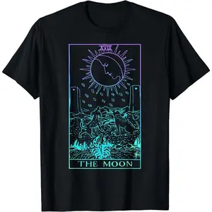 Cotton Short Sleeve The Moon Tarot Card Rider Waite Witchy T-Shirt for Men Women