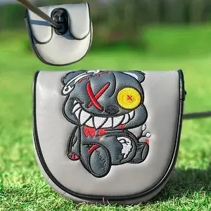 Cute One-Eyed Bear Mallet Putter Cover, Cool Double Ear Design, Premium PU with Soft Plush Lining, Protective Golf Club Headcover for All Players