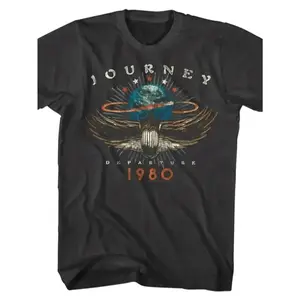 Vintage 1980s Rock Band Graphic Men's T-Shirt - Black Casual Crew Neck Tee, "Unknown Journey" Design, Short Sleeve, All-Season Suitable, Music Enthusiast Clothing, Retro Music T-Shirt, Comfortable Fit, Band T-Shirt