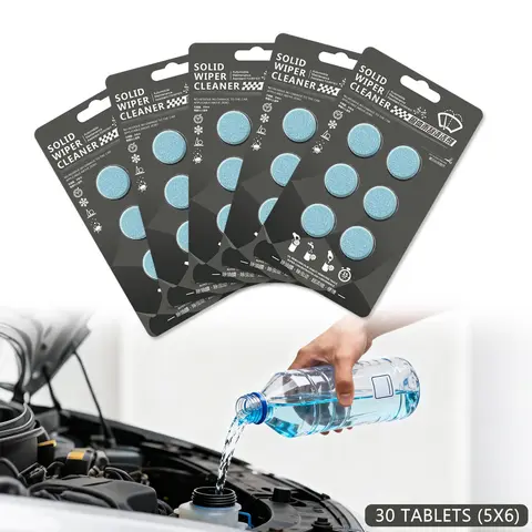 30-Tablet Value Solid Fizzy Windshield Wiper Cleaner Effervescent Tablets - Concentrated Formula, Car Windshield Care, Car Detailing Kit, Paintwork Cleaner, Minimal-Usage Automotive Supplies, Mother's Day Gift