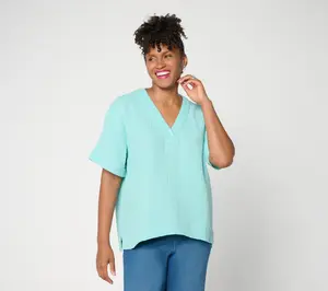 Susan Graver Regular Cotton Gauze Pullover Top