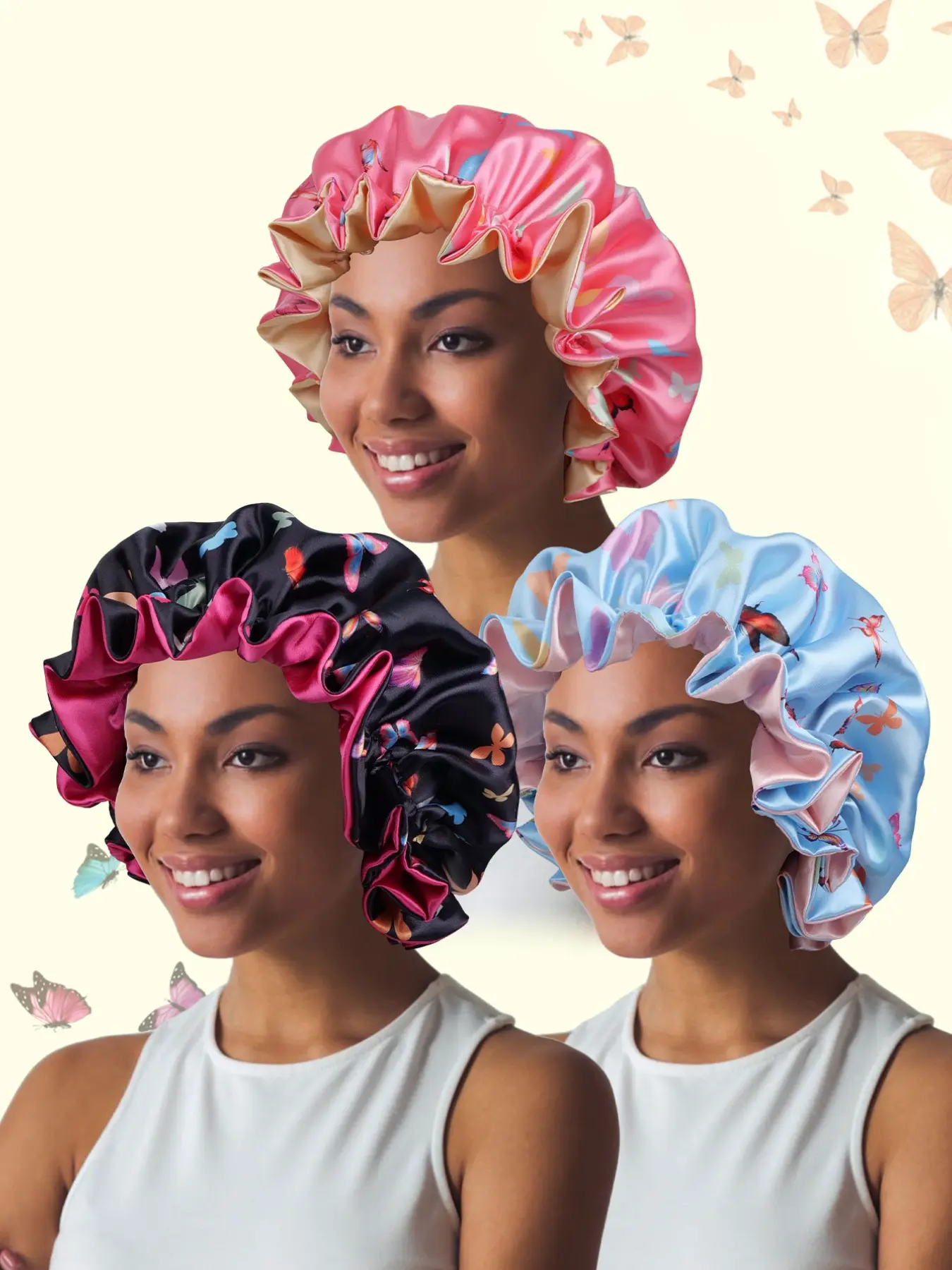 Soft Silk Butterfly Lace Sleep Cap, Sleeping Cap, Hair Care Cap, Protects Hair, Women's Nightcap, Perfect Gift, Fits All Head Sizes, Silk Touch, Daily Use, Sleep Bonnets