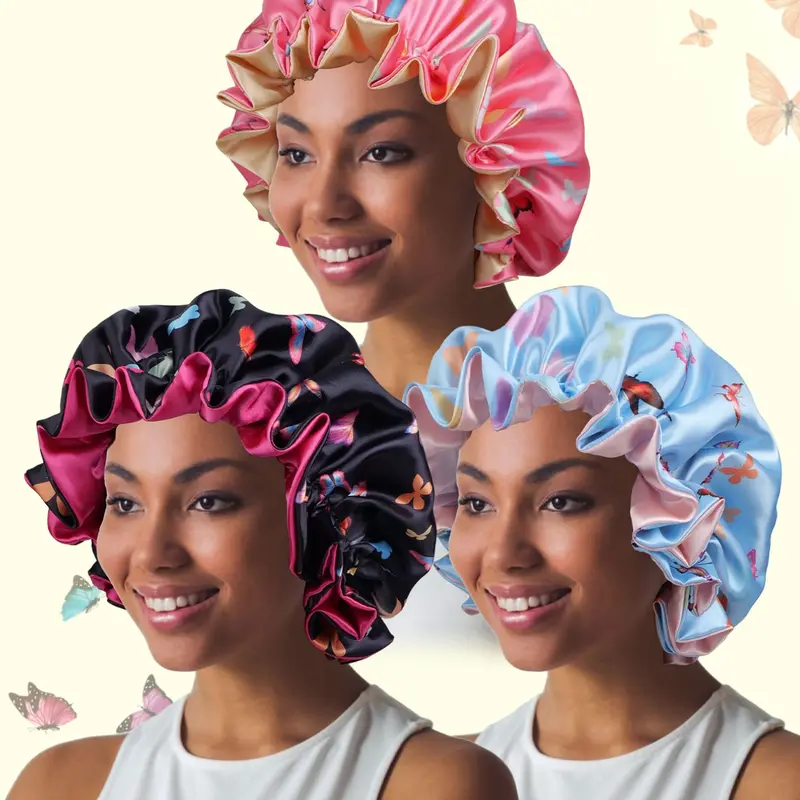 Soft Silk Butterfly Lace Sleep Cap, Sleeping Cap, Hair Care Cap, Protects Hair, Women's Nightcap, Perfect Gift, Fits All Head Sizes, Silk Touch, Daily Use, Sleep Bonnets