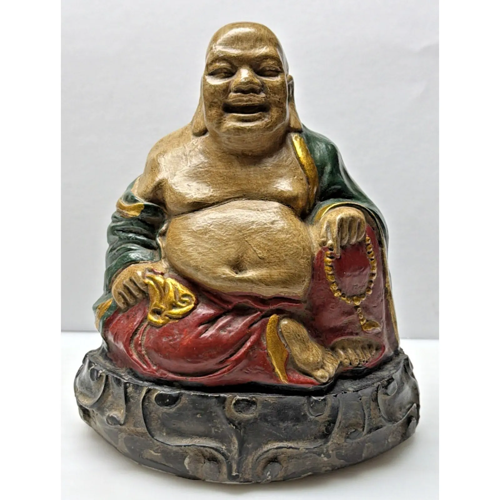 Vintage Ceramic Happy Laughing Fat Buddha Hand Painted Beads Base As Is