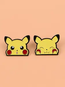 2pcs/set Cute Anime Character Enamel Brooches, Cartoon Simple Design Badges, Retro Punk Trendy Pins, Unisex Accessories for Backpacks & Clothing
