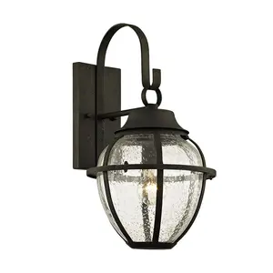 Bunker Hill Outdoor Wall Sconce - Vintage Bronze Cage Frame with Clear Seeded Glass