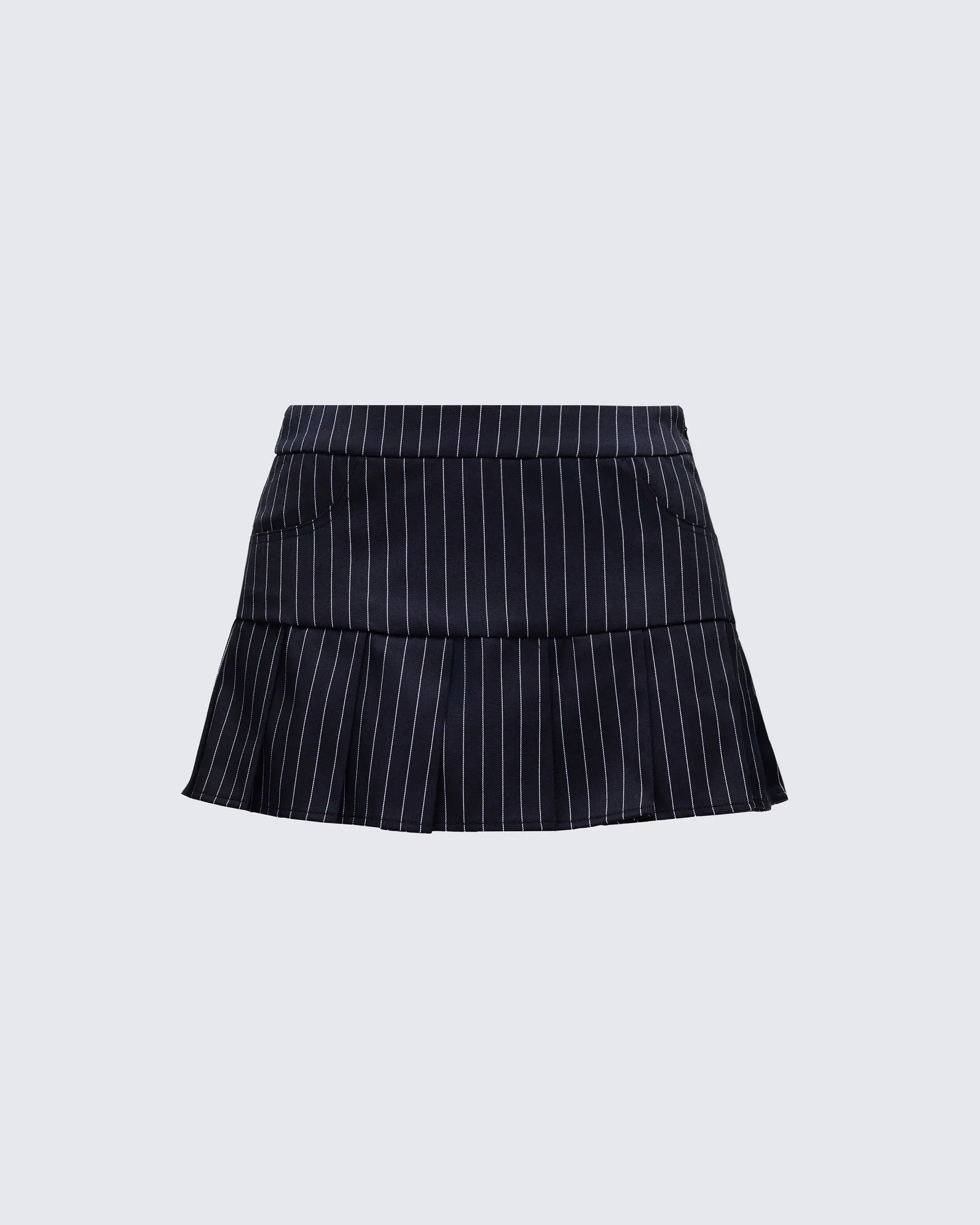 Women's Black Pinstripe Double-Tier Pleated Mini Skirt - 2000s Era Stretchy Spandex School Uniform Bottom, 2000S Era Skirts, Uniform Skirts